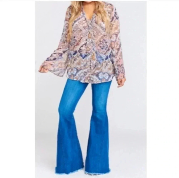 Show Me your MuMu Taylor Tie Retro Boho Chic Inspired Button Down Blouse(S) - Picture 4 of 9